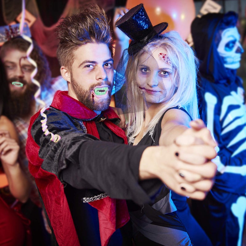 Skeleteen Vampire Teeth Clear Fangs - Glow in The Dark Glowing Transparent Dracula Teeth - 12 Pack - Image 5